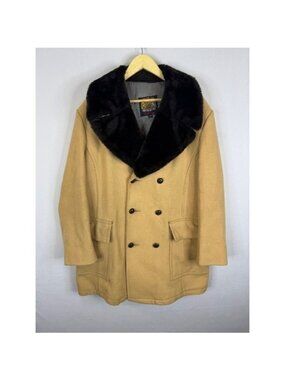 Vintage Amari Canada Camel Wool Blend Faux Fur Collar Car Coat Mens 44 Tan